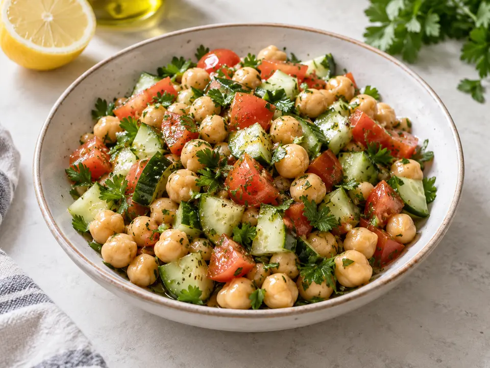 Quick Chickpea Cucumber Lunch Bowl