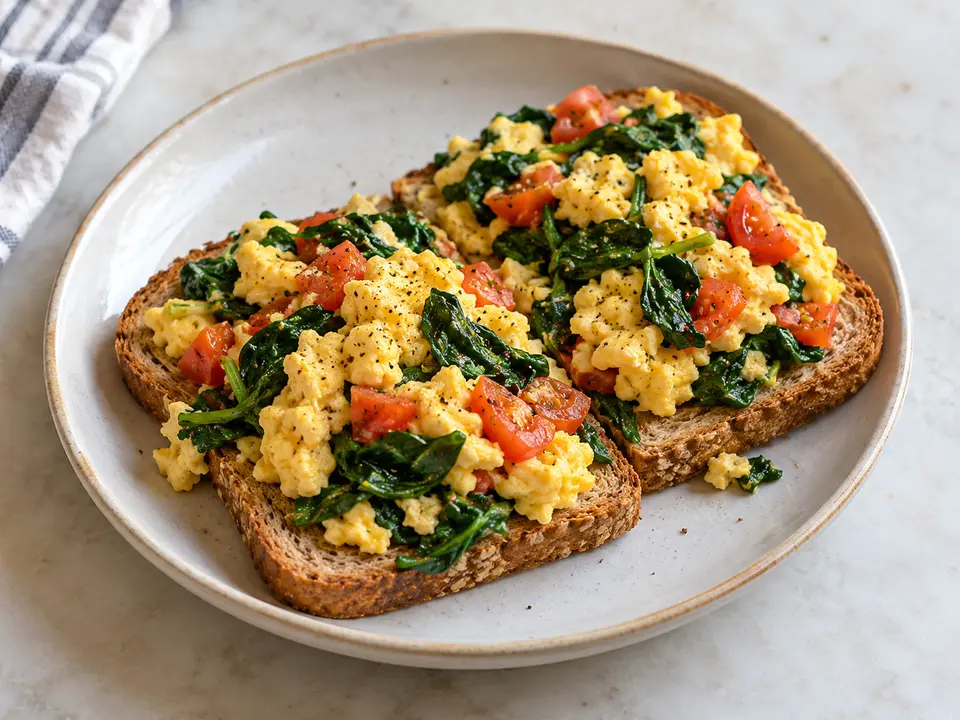 Spinach Egg Scramble on Whole-Wheat Toast